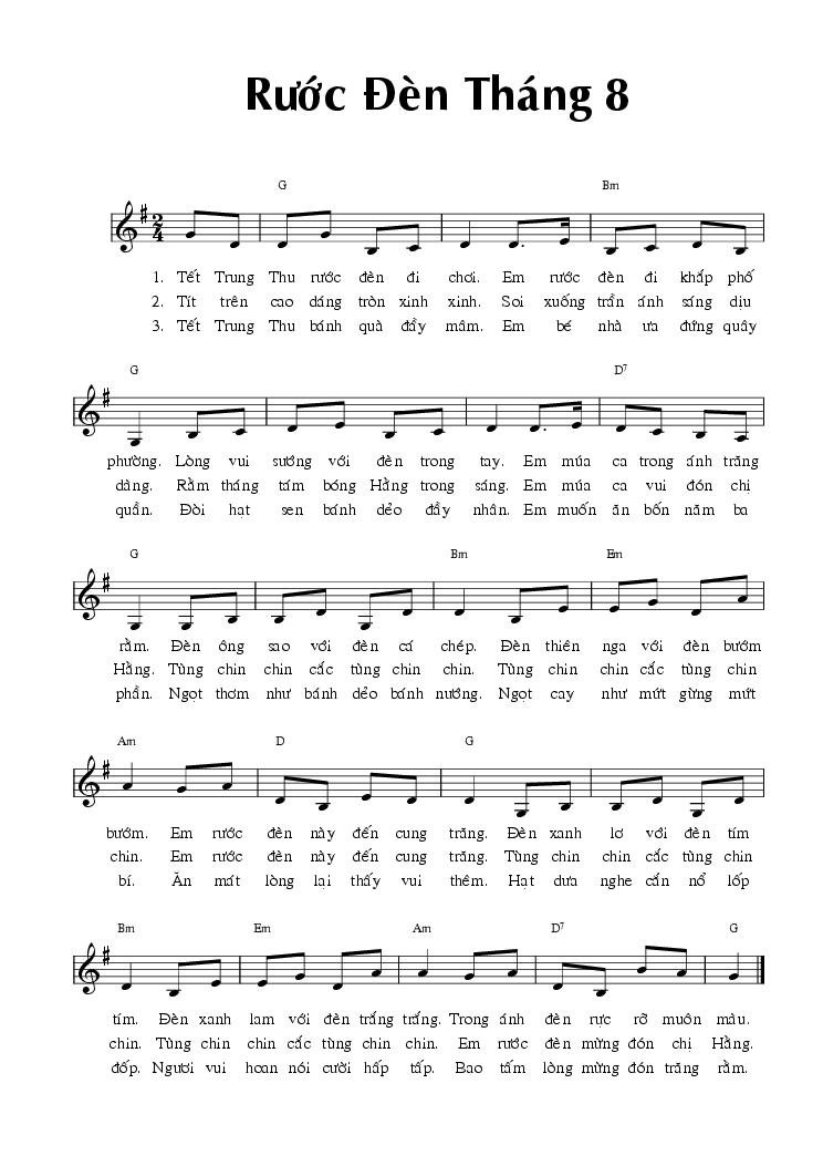 Sheet nhạc Rước Đèn Tháng 8